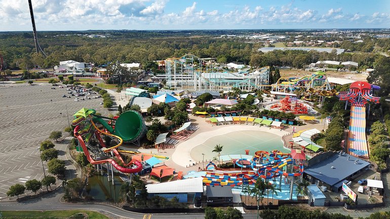 General view of the Dreamworld theme park on the Gold Coast, Wednesday, June 17, 2020. Sports stadiums and two of Queensland's popular Gold Coast theme parks are ready to reopen next week with a COVID safety plan in place.. (AAP Image/Dave Hunt) NO ARCHIVING