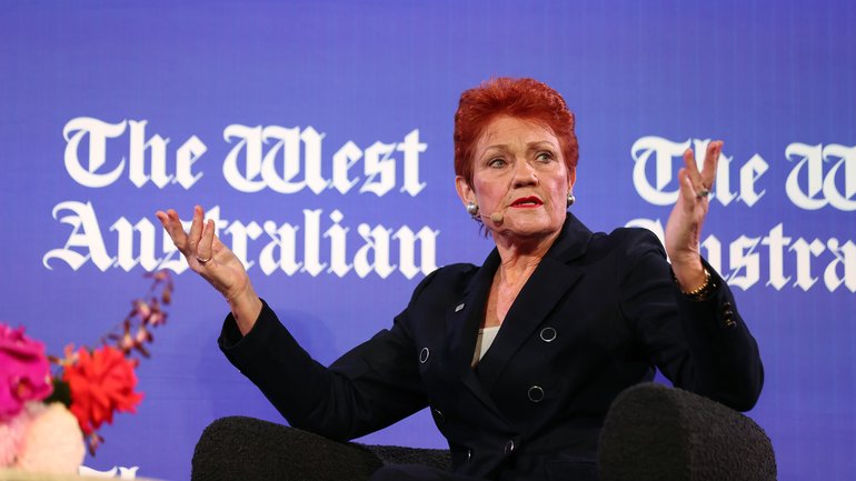 One Nation leader Pauline Hanson at the Leadership Matters breakfast at Crown this morning.