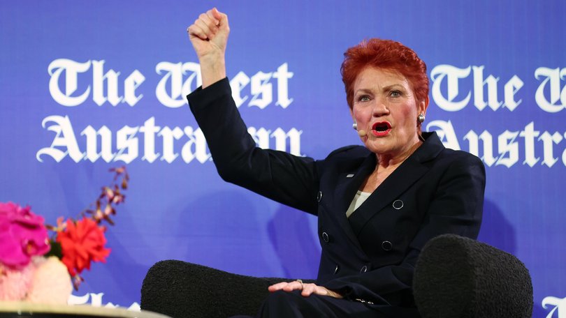 One Nation leader Pauline Hanson at the Leadership Matters breakfast at Crown this morning. Stuart Quinn