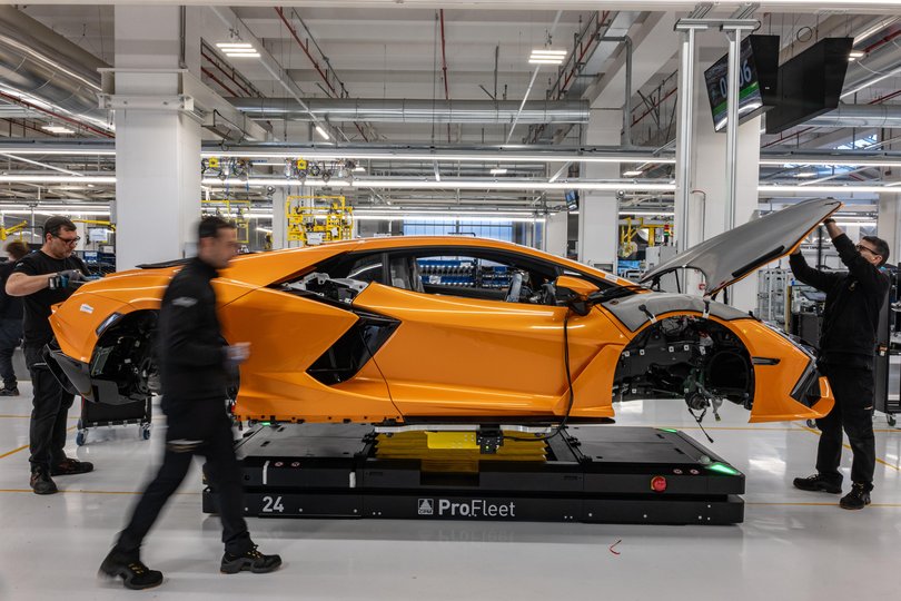 The Lamborghini production line.