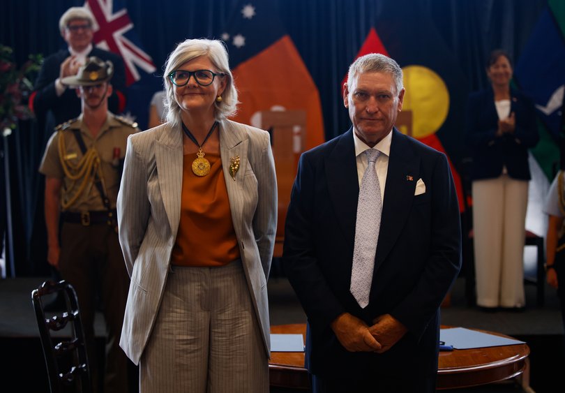 David Connolly and Governor-General Sam Mostyn at Parliament House in Darwin, Northern Territory, Friday, February 27, 2026.