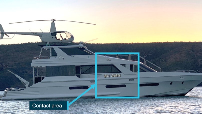 Troy Thomas’s Robinson R44 Clipper II on top of his boat High Calibre.