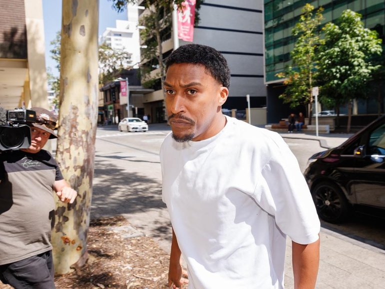 British rapper Yung Filly denies forcing himself on a young fan in a Perth hotel room in 2024. (Richard Wainwright/AAP PHOTOS)