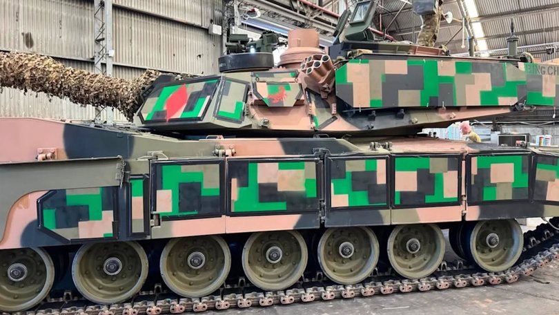 The repainted Abrams tank.