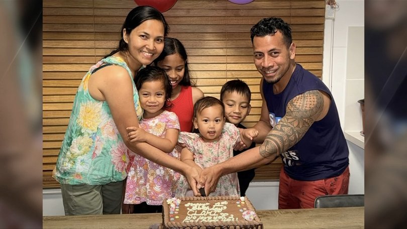 Jenitar and Jortham Na’amoana with their four older children before welcoming the quadruplets.