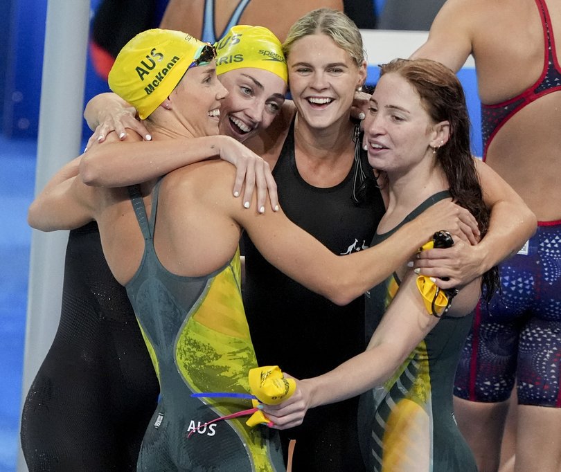 The women’s 4 x 100-meter freestyle relay final during the Paris 2024 Olympic Summer Games.
