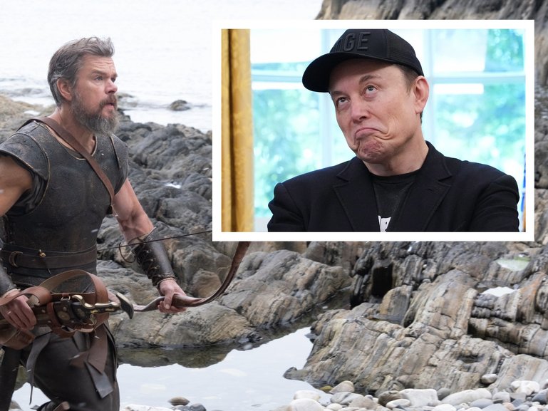 Elon Musk (right), clutching tight his title of world’s most odious troll, has threatened to make and release his own version of The Odyssey to counter Christopher Nolan’s cinematic epic, which he has been blasting for months.

 Pictured left: Matt Damon as Odysseus.