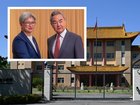 Senior Australian military officials have skipped a celebration of the People’s Liberation Army held at Canberra’s Chinese embassy (pictured). Inset: Foreign Minister Penny Wong and Chinese Foreign Minister Wang Yi.