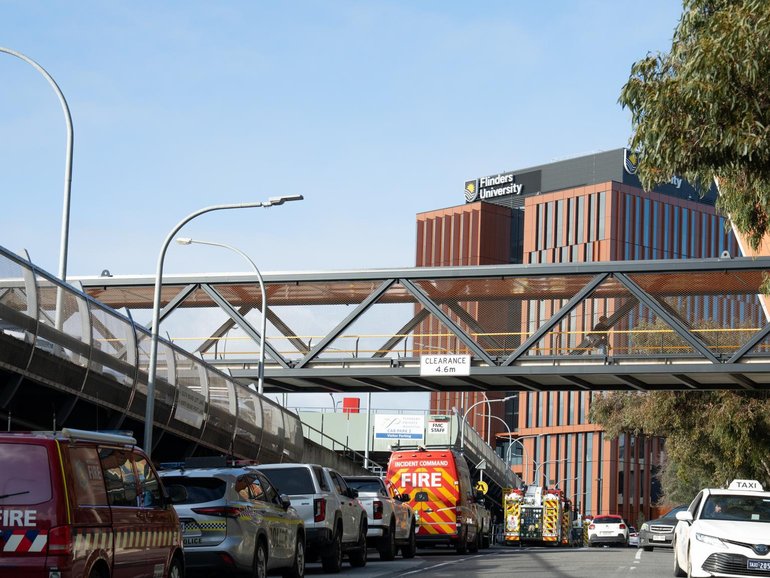 Emergency services at the Flinders Medical Centre after a hazmat incident in the Emergency Department, 23rd July 2026. Tim Joy