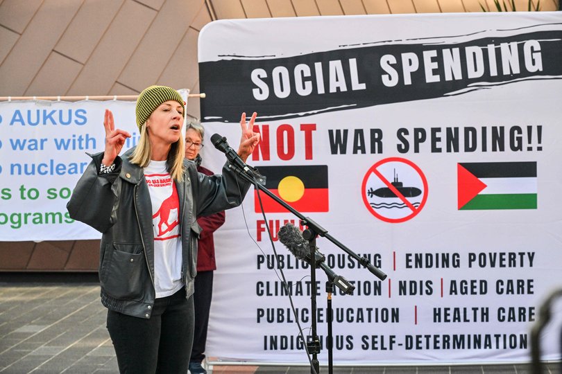 Protesters outside day two of the 50th National Labor Conference.