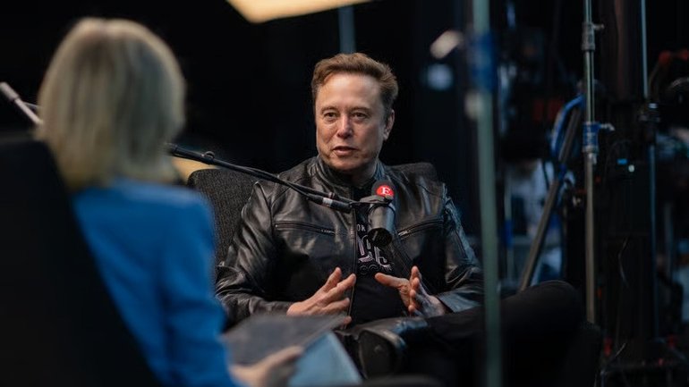 Elon Musk during his interview with Zanny Minton Beddoes, editor-in-chief of The Economist.