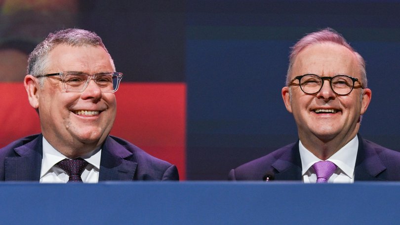Murray Watt and Anthony Albanese at the ALP national conference. 
