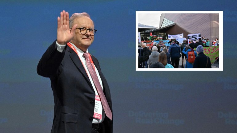 A radical motion at Labor’s national conference designed to pressure Anthony Albanese to recall Australian representatives from Tel Aviv has reopened a bitter divide within the party on Palestine. Pictured: Anthony Albanese.