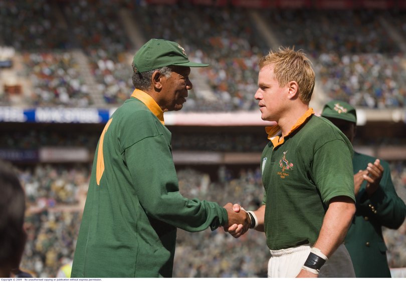Morgan Freeman with Matt Damon in Invictus.