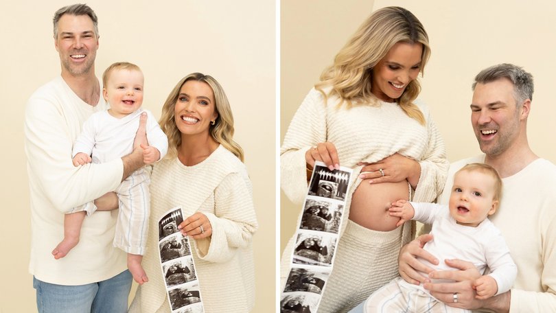 Abbey Holmes has revealed she and husband Keegan Brooksby were expecting their second child, following the birth on son Braxton last June.