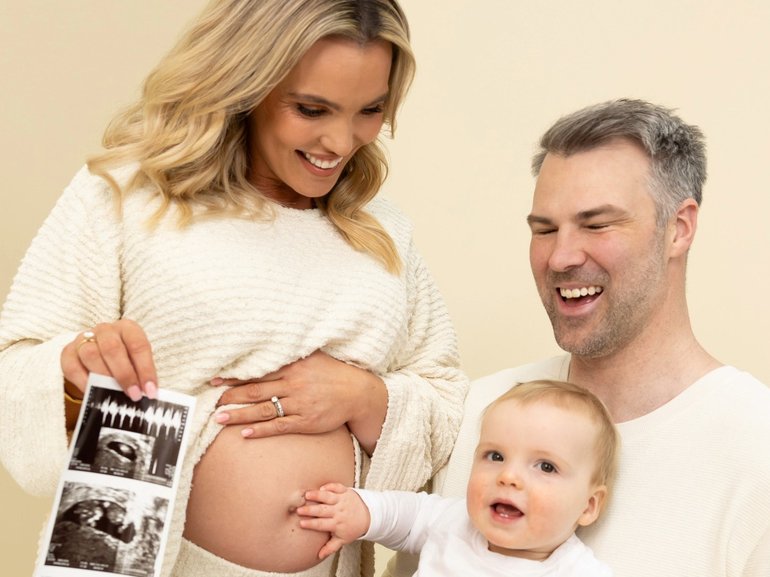 Abbey Holmes has revealed she and husband Keegan Brooksby were expecting their second child, following the birth on son Braxton last June.