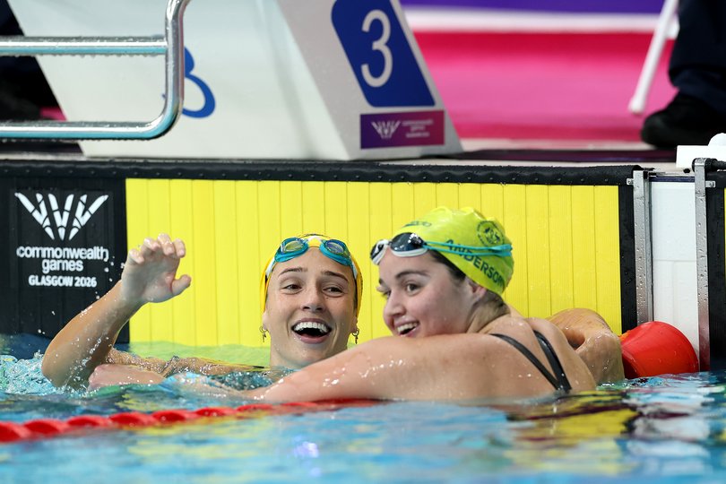 Jenna Forrester celebrates her win with WA’s Iona Anderson.