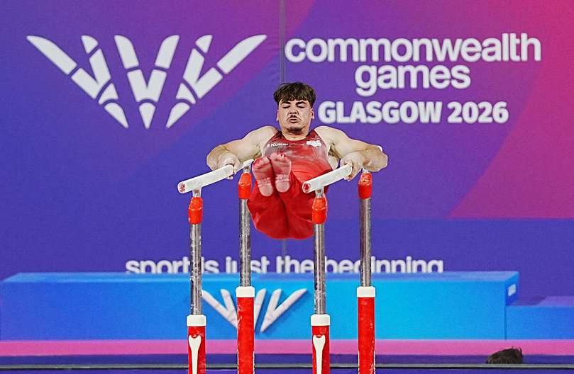 Gabriel Langton in action during the men's team Final at the Glasgow International Arena.