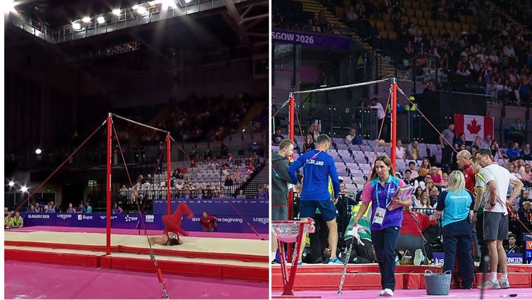 English gymnast Gabriel Langton has been stretchered from the arena after a sickening fall on Day 1 of the Commonwealth Games.