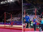 English gymnast Gabriel Langton has been stretchered from the arena after a sickening fall on Day 1 of the Commonwealth Games.