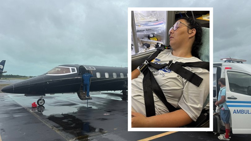 Kirsten Lindsey was flown by a private medical jet back home to receive more treatment for the 'catastrophic' injury'.
