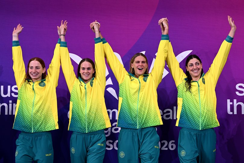 Shayna Jack and her Australian teammates in the women’s 4x100m freestyle relay.