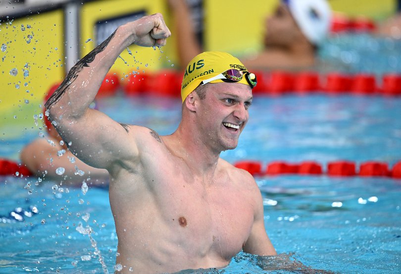 Sam Williamson celebrates his gold medal.