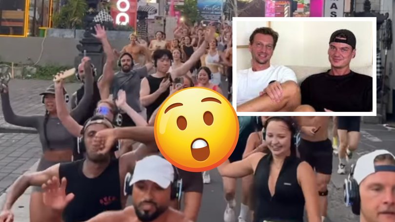 The expat founders of a controversial run club in Bali have been banned from returning to Indonesia and a warrant issued for their arrest after they were accused of barring locals from joining the group’s events. Inset: An alleged photo of the founders known as ‘JAS’ and ‘HQV’.