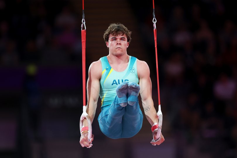 GLASGOW, SCOTLAND - JULY 26: Jesse Moore of Team Australia competes in Rings during the Men's All-Around Final on day three of the Glasgow 2026 Commonwealth Games at The Arena on July 26, 2026 in Glasgow, Scotland. (Photo by Michael Steele/Getty Images)