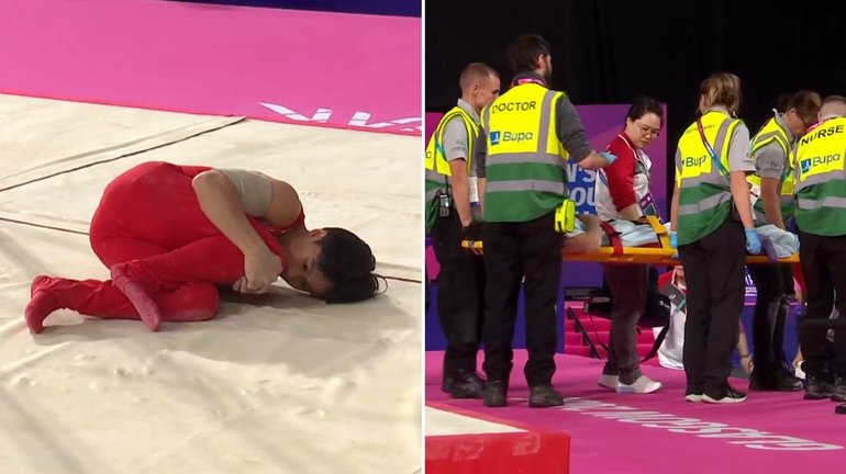 Jovi Loh was stretchered off after the nasty fall. 