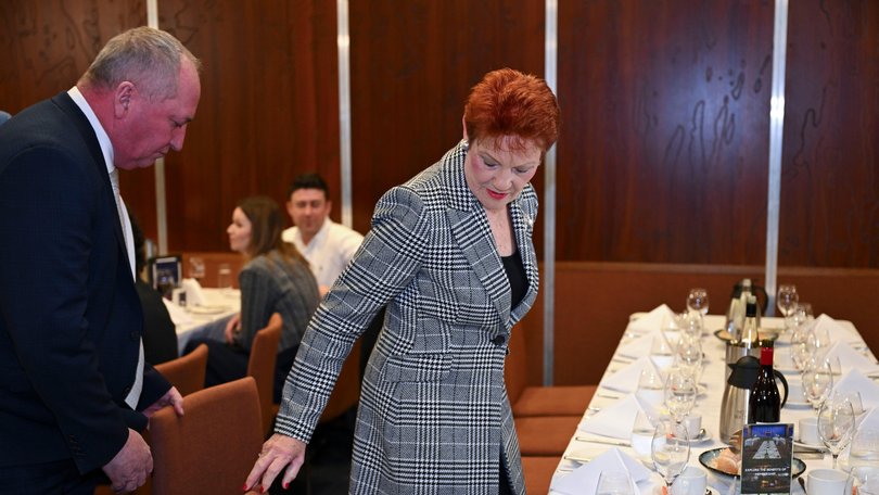 Barnaby Joyce and Pauline Hanson before her address at the National Press Club.