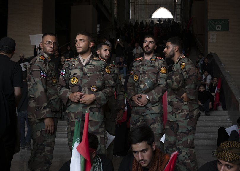 Iranian army cadets prepare to join the funeral procession at the Grand Mosalla for Ayatollah Ali Khamenei, in Tehran, Iran, July 5, 2026. A journey through wartime Iran reveals a nation of many layers: defiant but also weary, despairing but hopeful. (Emile Ducke/The New York Times)