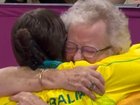 Iona Anderson, complete with tartan nails, celebrates her gold medal with her Scottish grandmother Pam.