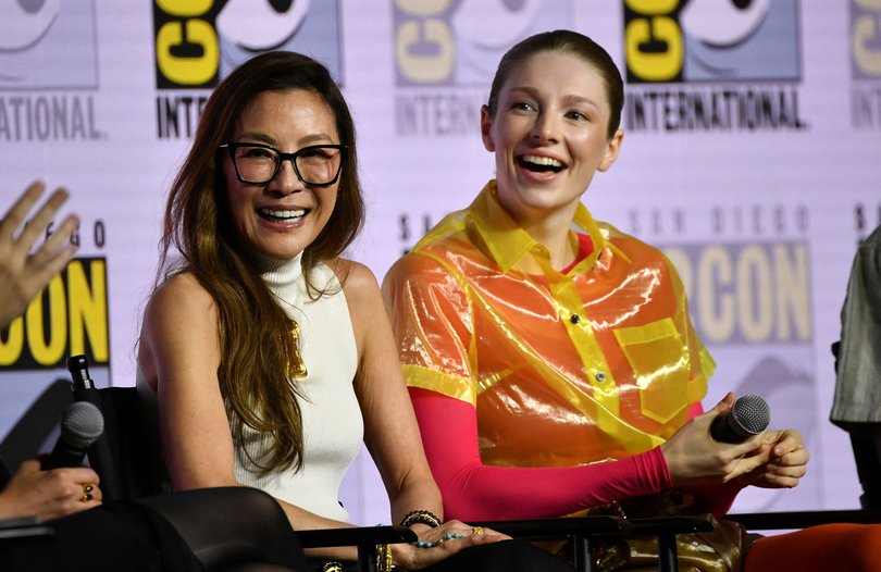 Malaysian actress Michelle Yeoh (L) and US actress Hunter Schafer (R) attend Prime Video’s “Blade Runner 2099” panel during Comic Con International in San Diego on July 24, 2026. (Photo by Chris DELMAS / AFP) Picture: CHRIS DELMAS