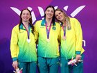 Meg Harris beat Mollie O’Callaghan and Shayna Jack to the women’s 100m freestyle gold medal.