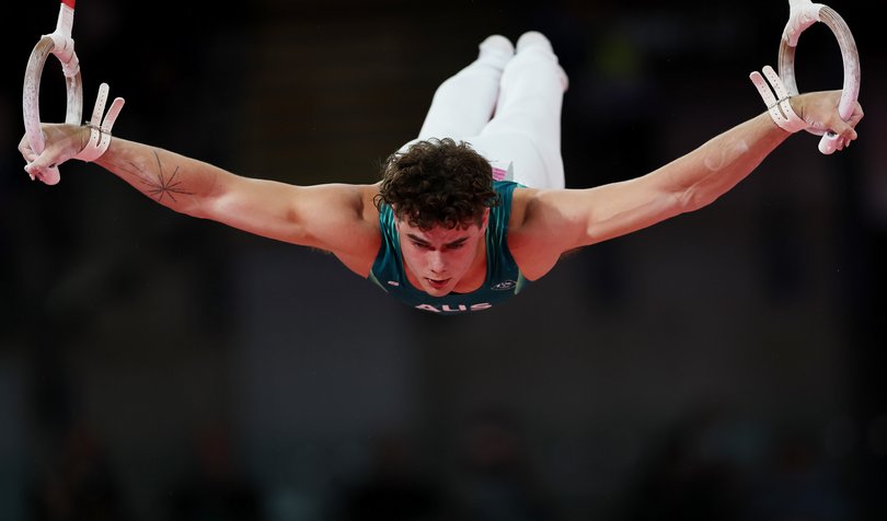 GLASGOW, SCOTLAND - JULY 27: James Hardy of Team Australia competes in the Men's Rings Final on day four of the Glasgow 2026 Commonwealth Games at The Arena on July 27, 2026 in Glasgow, Scotland. (Photo by Lintao Zhang/Getty Images)