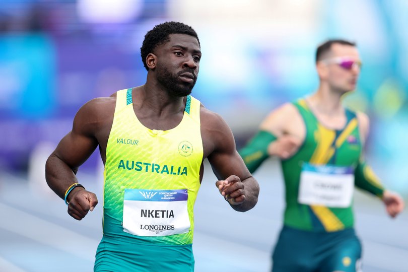 Edward Nketia of Team Australia competes in the Men's 100 Metres Heats.