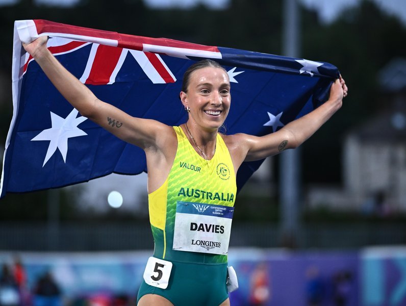 Davies celebrates.
