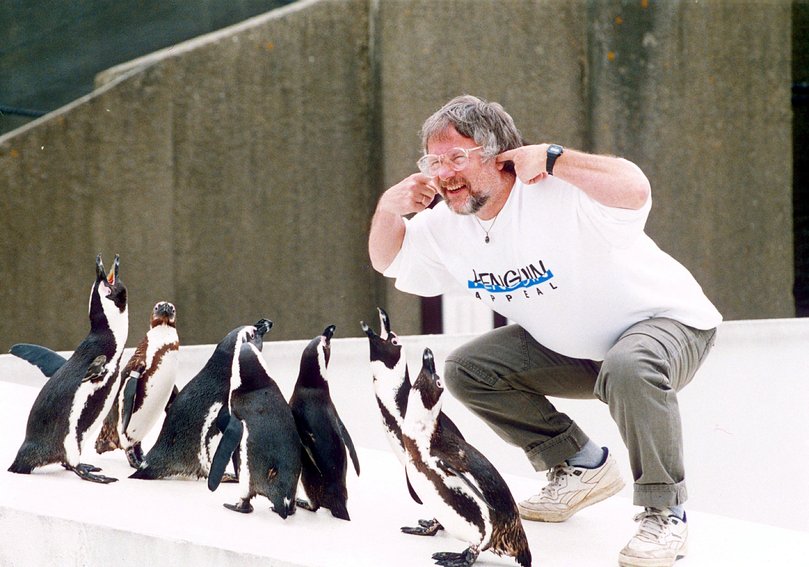 Bill Oddie With Penguins For Charity Animal Appeal in 1994.
