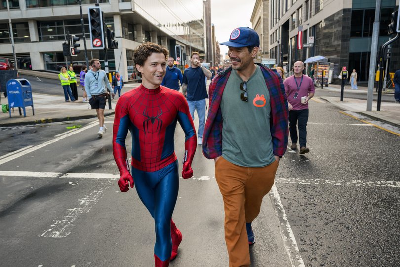 Tom Holland and director Destin Daniel Cretton on the set of Spider-Man: Brand New Day.