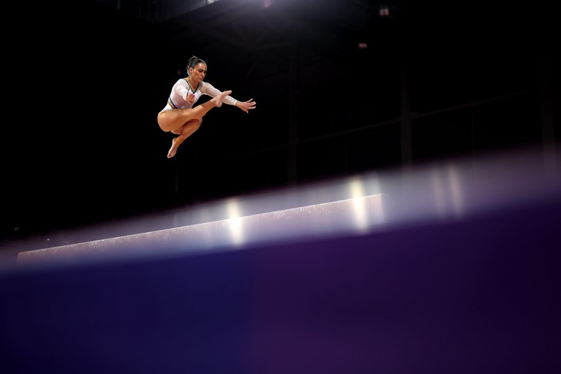Breanna Scott of Team Australia competes in the Women's Balance Beam Final.