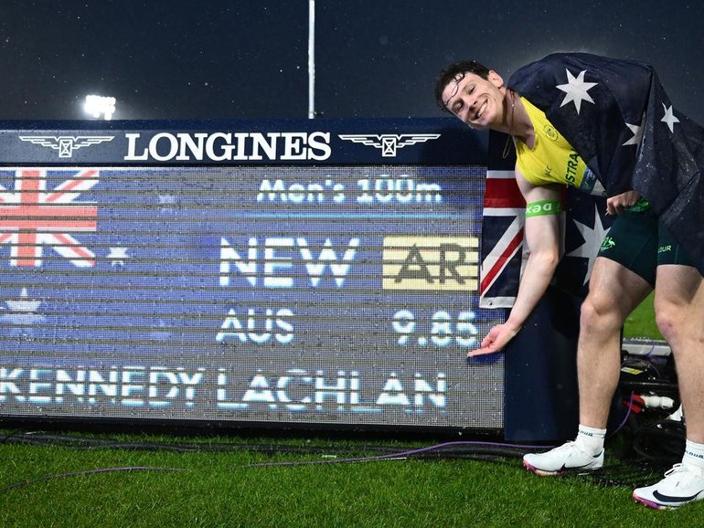 Lachie Kennedy has finished second in the men's 100m final at the Commonwealth Games. (Joel Carrett/AAP PHOTOS)