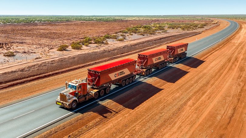 A MinRes truck on the upgraded Onslow Iron haul road.