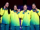 Gold medalists Amy Atwell, Emma Clarke, Lara McSpadden and Marena Whittle claimed gold in the women’s 3x3 basketball. 
