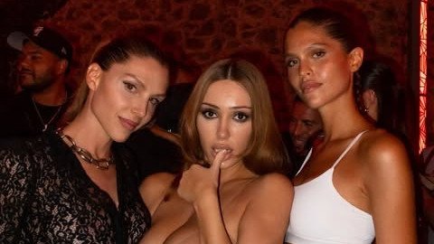 Bianca Censori poses in a mesh bodysuit in Ibiza.
