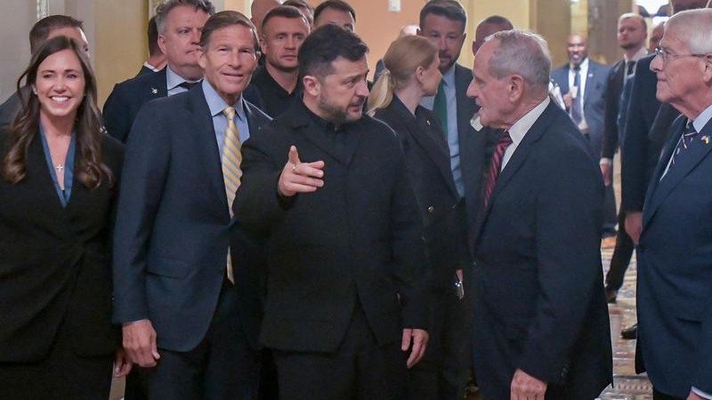 Volodymyr Zelensky met US senators while in Washington, where Ukraine's successes have played well. 