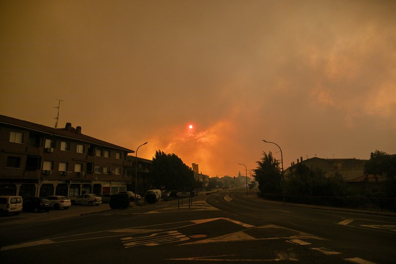 A forest fire burns in La Adrada, Avila province, Spain, on July 26, 2026. 