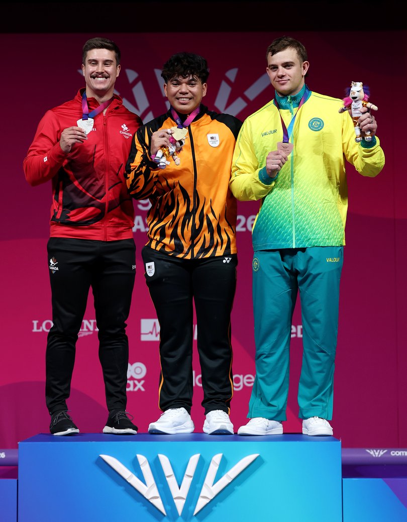 Mohamad Syahmi Bin Nor-Ghazali of Team Malaysia, Silver medalist Alex Bellemarre of Team Canada and Bronze medalist Oliver Saxton of Team Australia.