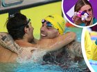Ben Armbruster and Kyle Chalmers celebrate their tie in the men’s 50m butterfly final, and right, Shayna Jack's emotional farewell.
