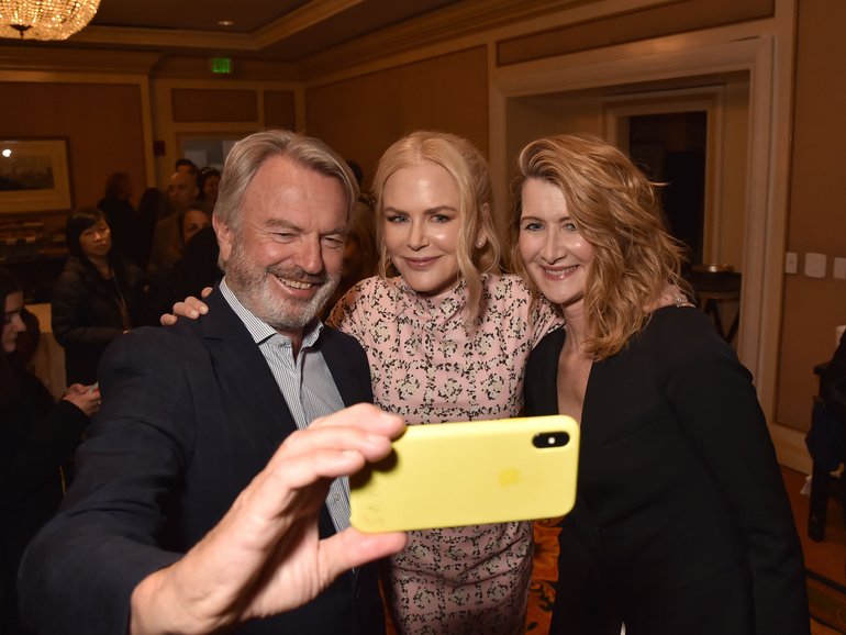 Sam Neill, Nicole Kidman and Laura Dern pictured together in 2019.